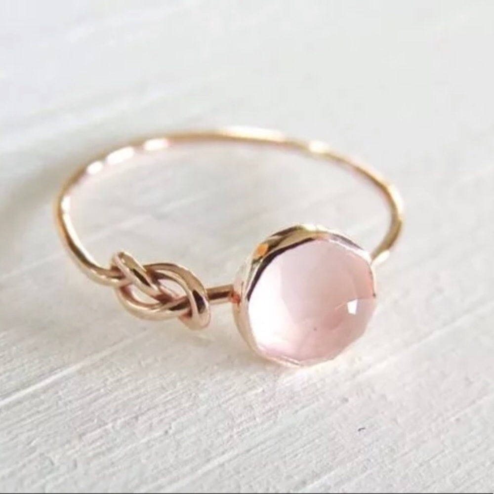 New Dainty Rose Quartz & Rose Gold Knotted Ring - Picture 3 of 3